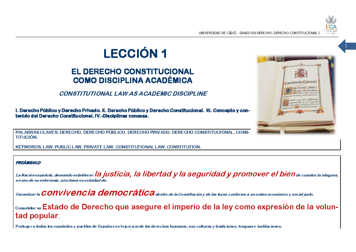 Tema 1 Pdf Constitucional 1 LecciÓn 1 El Derecho Constitucional Como Disciplina AcadÉmica 1221