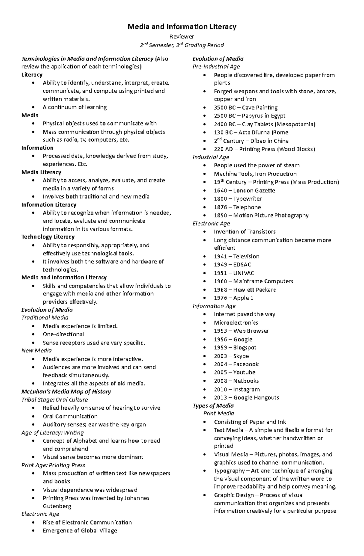 Reviewer MIL 3rd Grading - Media and Information Literacy Reviewer 2 nd ...