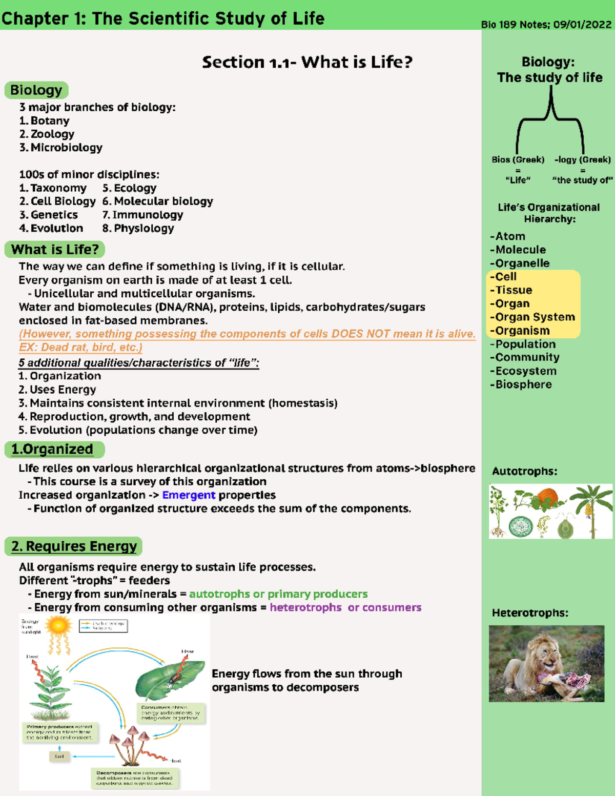 Chapter 1 - BIOL 189 - Studocu