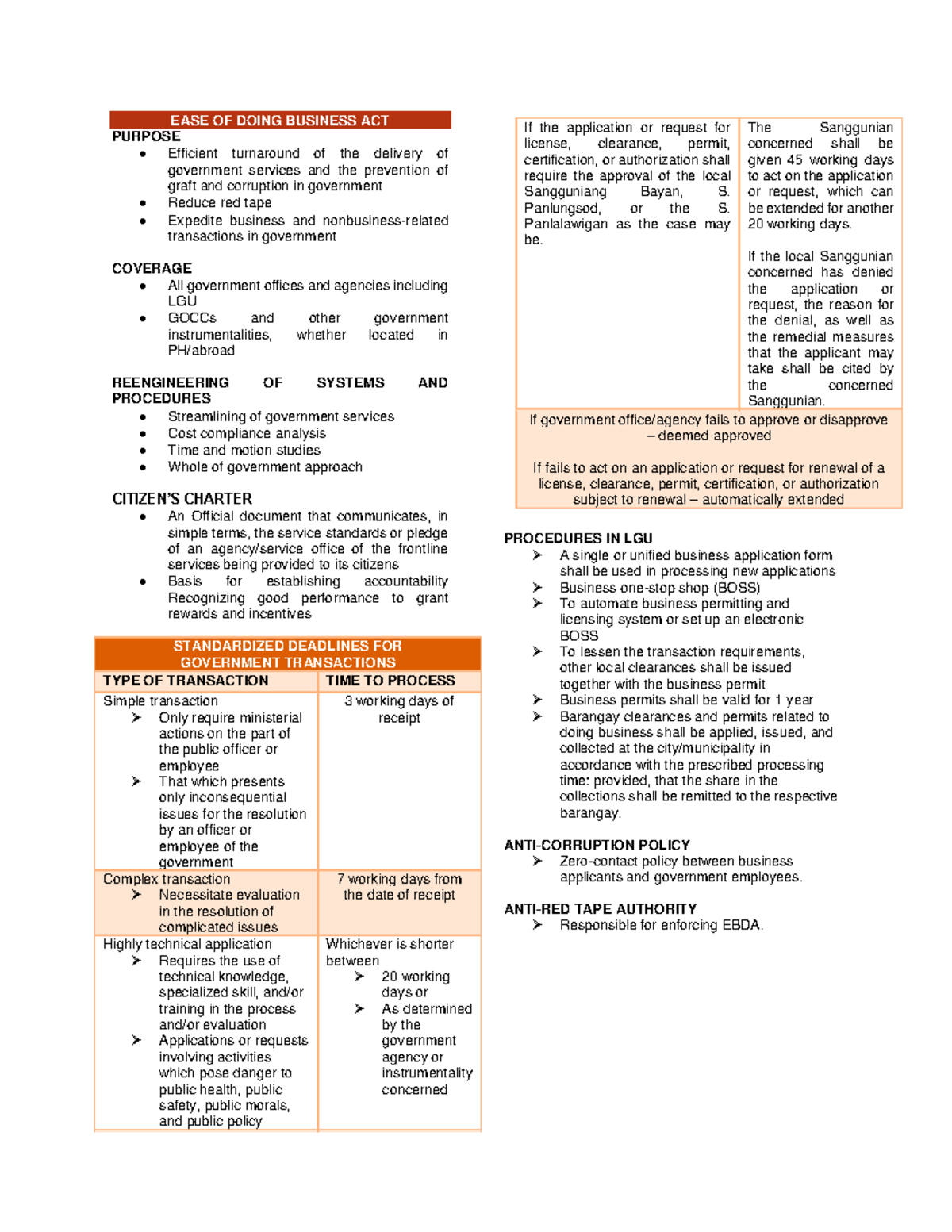EASE OF Doing Business - csscacsa - EASE OF DOING BUSINESS ACT PURPOSE ...