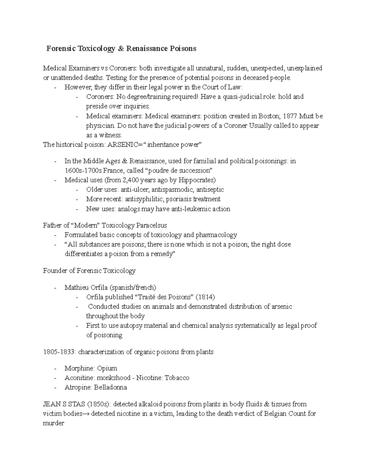 Drug class notes forensic toxicology renaissance poisons medical