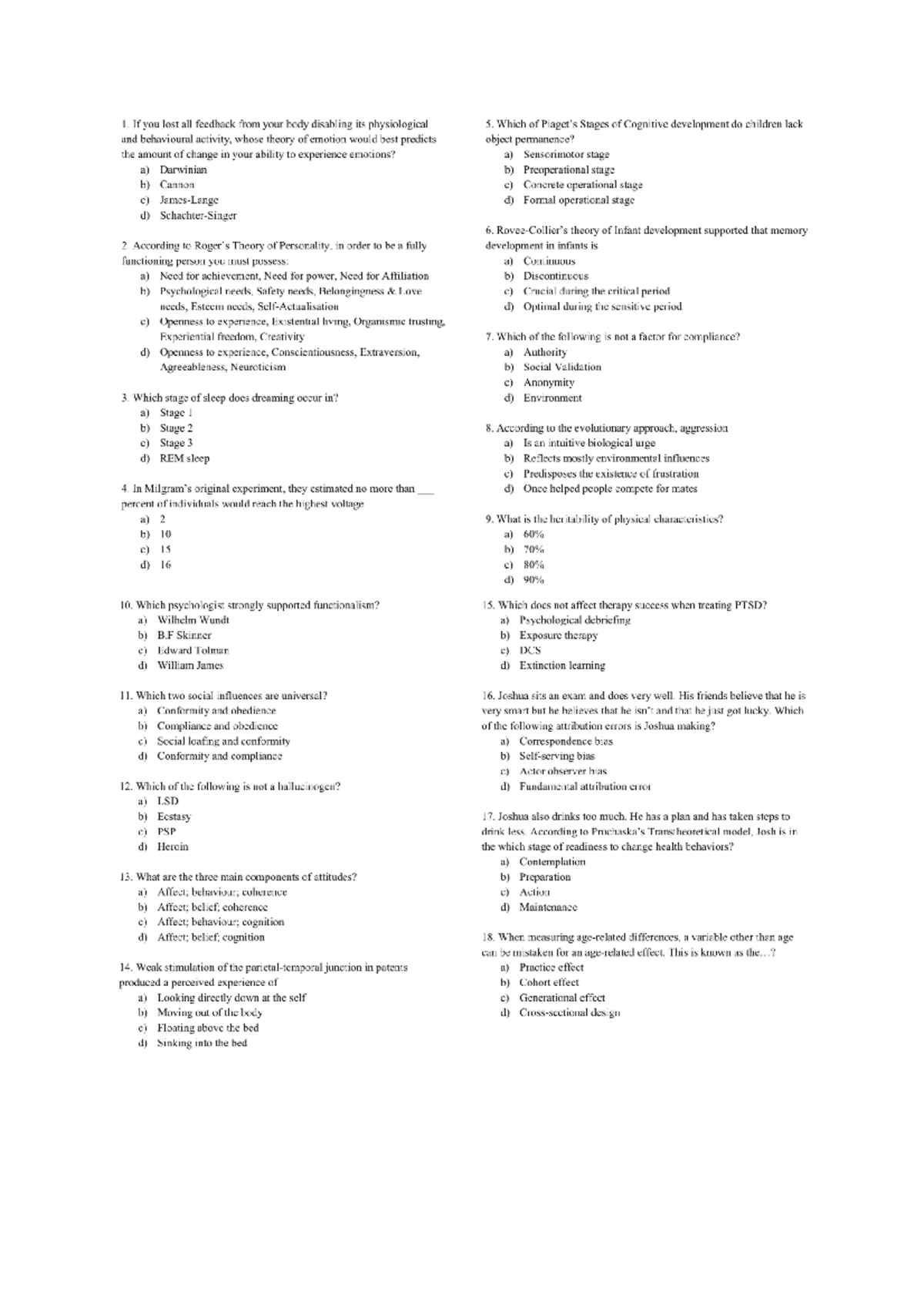 Sample/practice exam 2019, questions and answers - psych - Studocu