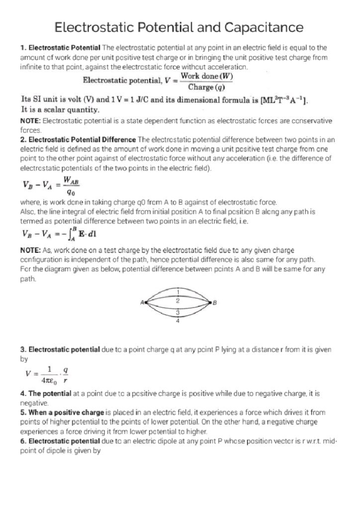 Electrostatic potential and Capacitance - Plus two science - Studocu