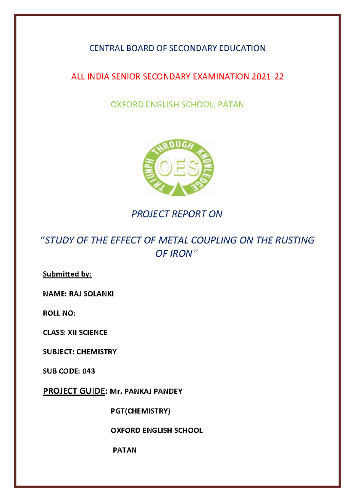 Chemistry Project - CENTRAL BOARD OF SECONDARY EDUCATION ALL INDIA ...