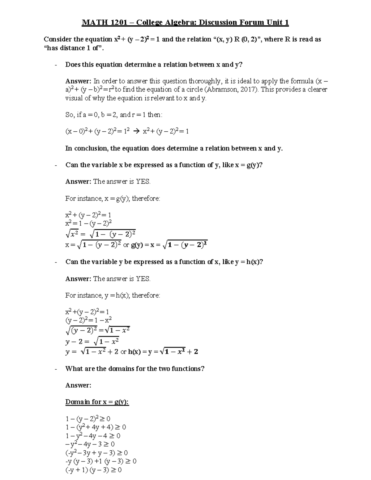 MATH 1201 – Discussion Forum Unit 1 enjoy - univ 1001 - UoPeople - Studocu