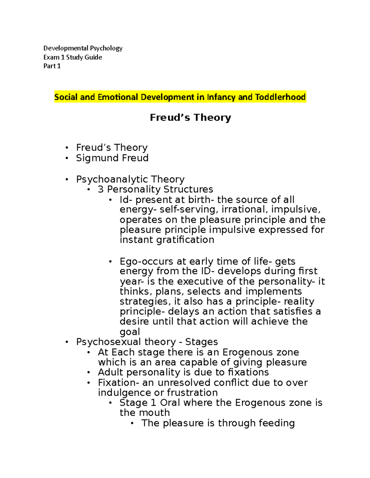 Developmental Psychology Exam 1- Study Guide Part 1 - Developmental ...