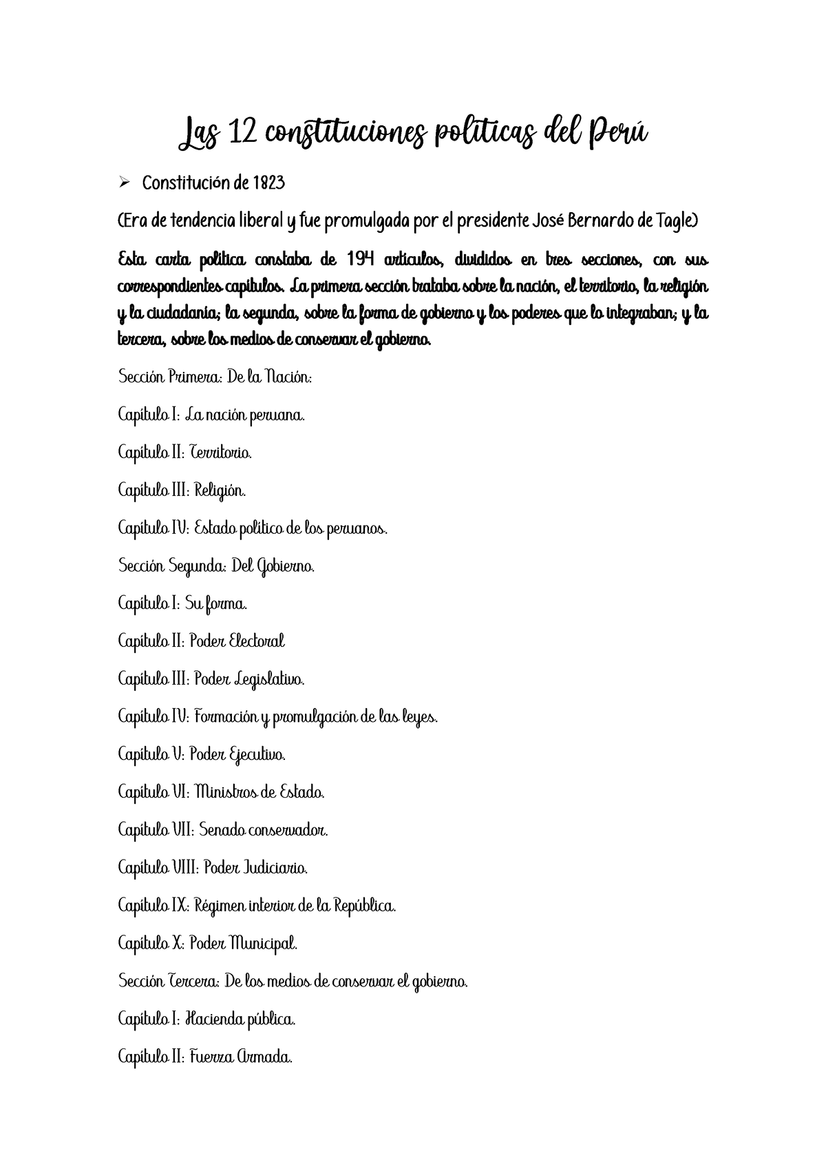 Las 12 Constituciones Políticas Del Perú - La Primera SecciÛn Trataba ...