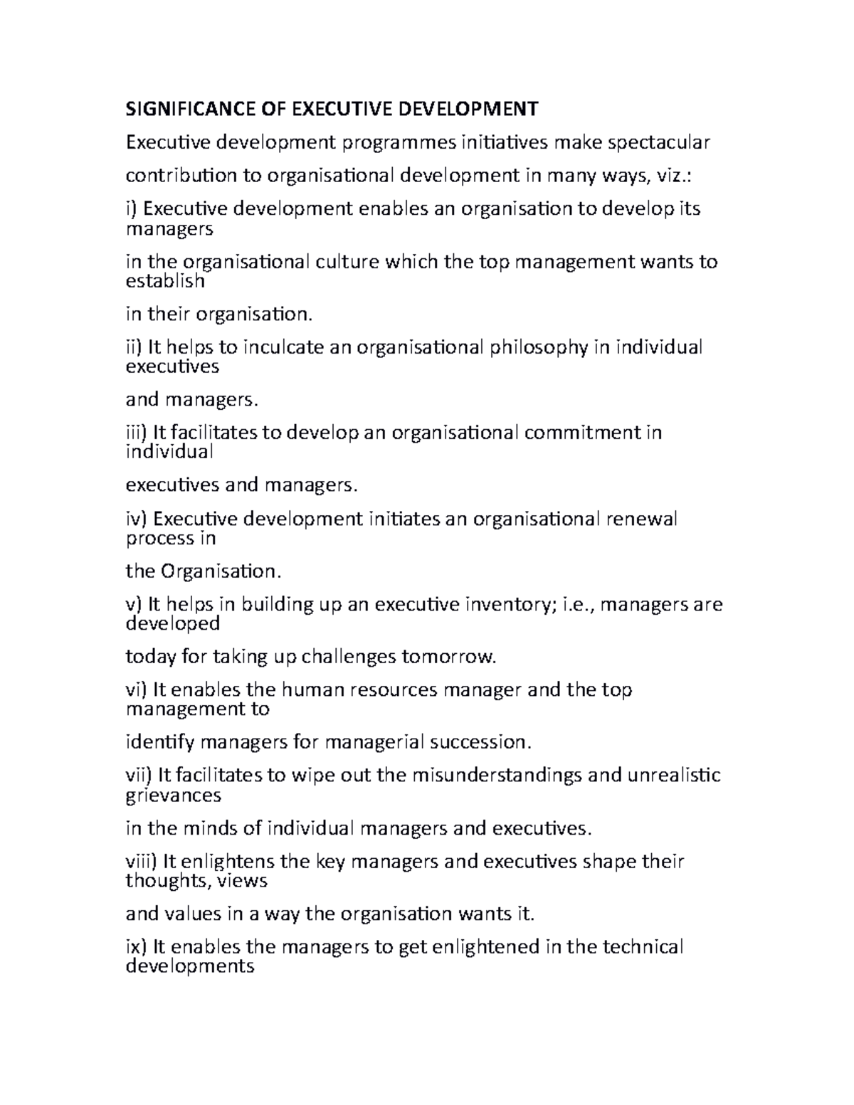 Significance OF Executive Development SIGNIFICANCE OF EXECUTIVE