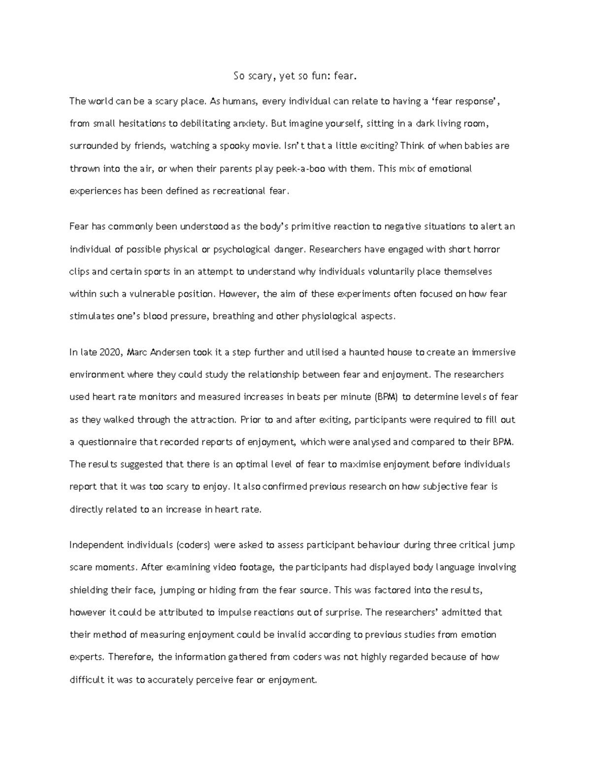 draft for the media assignment - So scary, yet so fun: fear. The world ...
