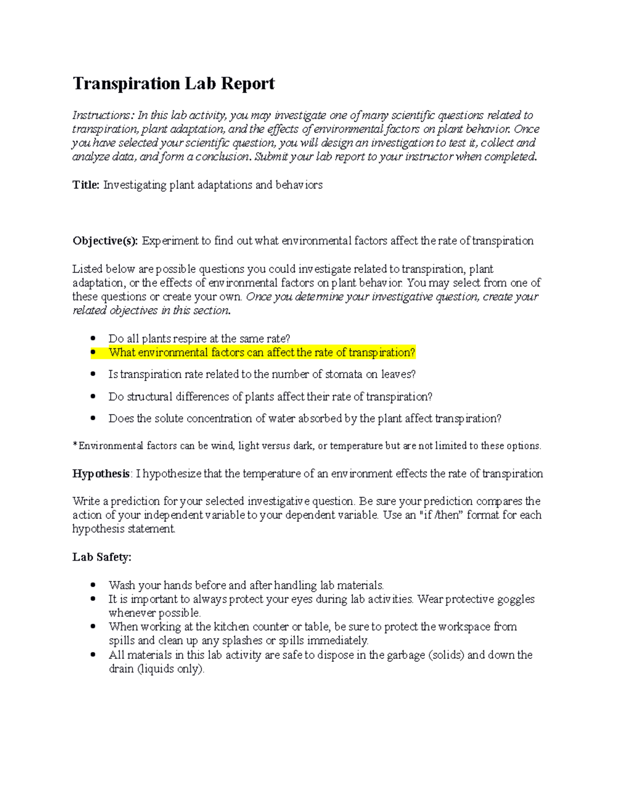 02 07 transpiration lab report Transpiration Lab Report Instructions