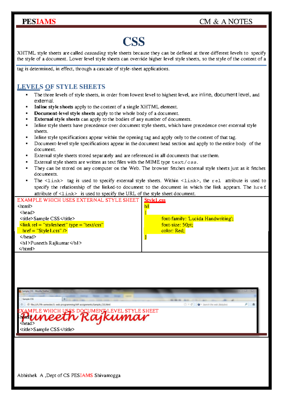 UNIT-1 CSS - Notes - CSS XHTML style sheets are called cascading style ...