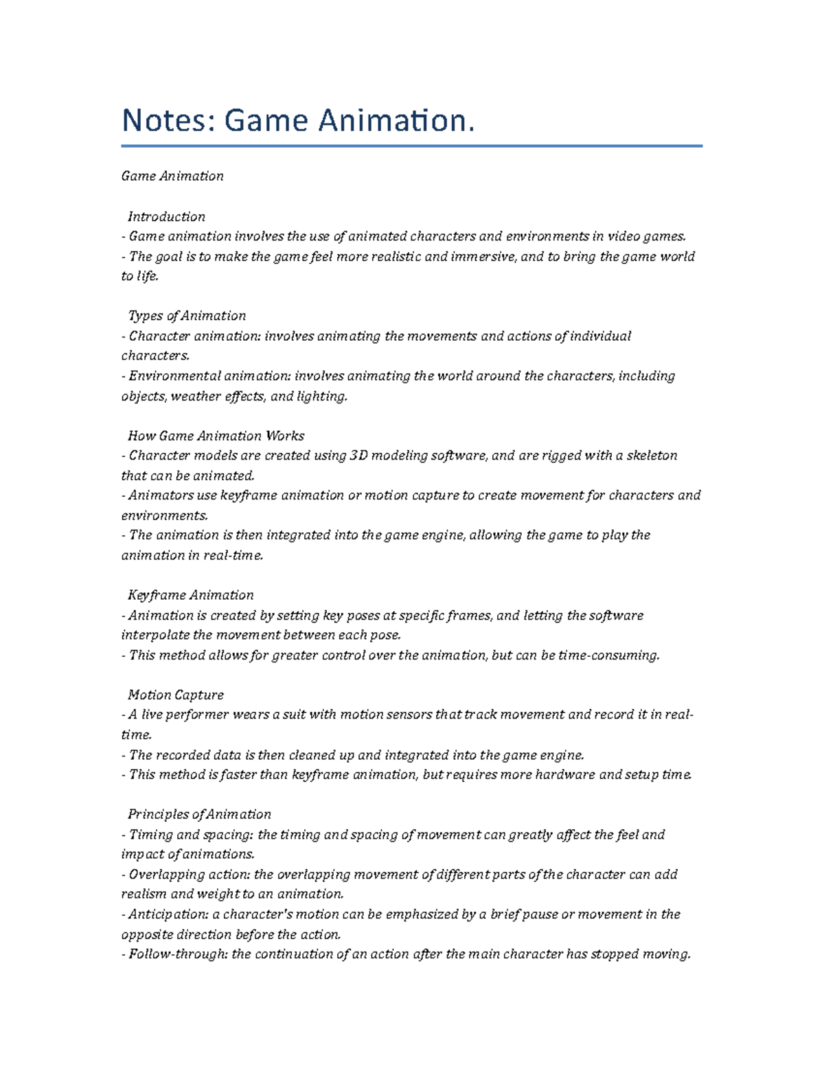 Lecture Notes - Game Animation. - Notes: Game Animation. Game Animation ...