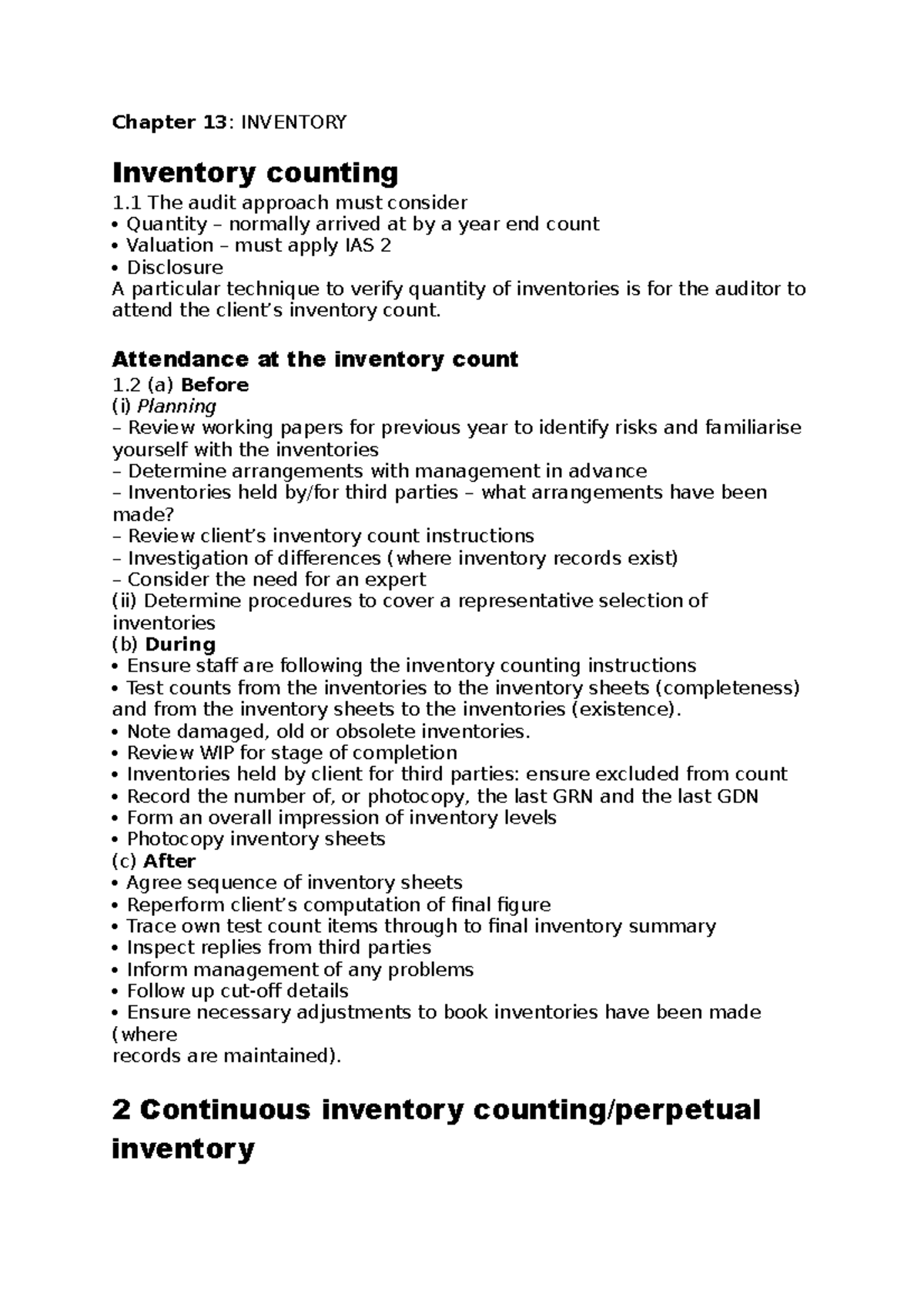 Chapter 13 Inventory - Summary of course notes which can be great for ...
