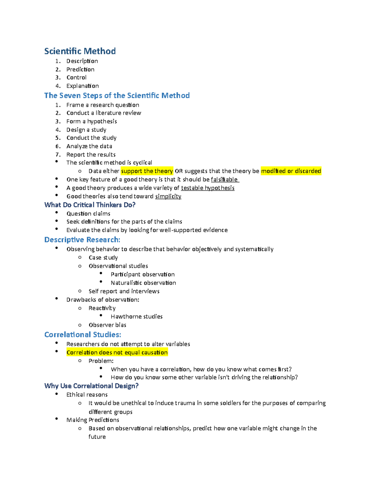 Chapter 2 Psy 100 - Scientific Method - Scientific Method Description ...
