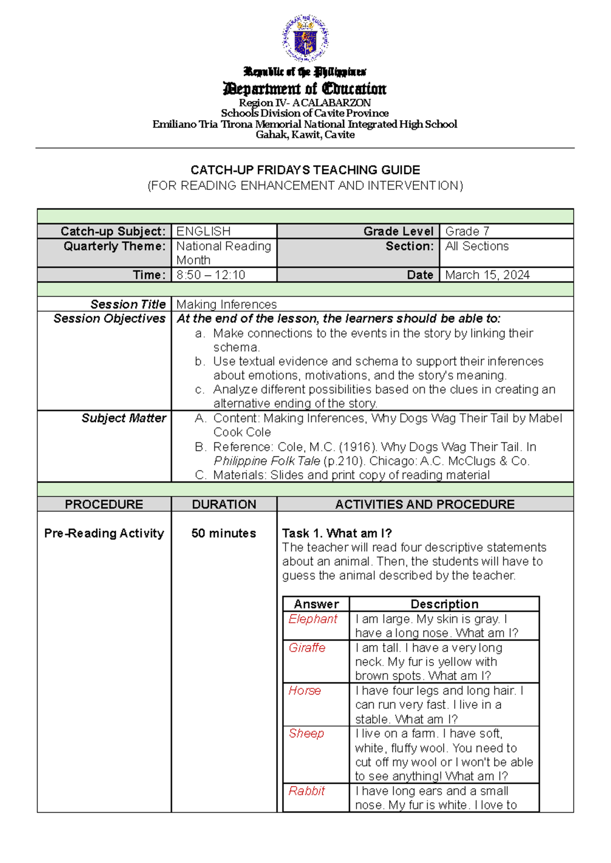 Catch UP Friday MAR 15 Teachers Guide - Republic of the Philippines ...