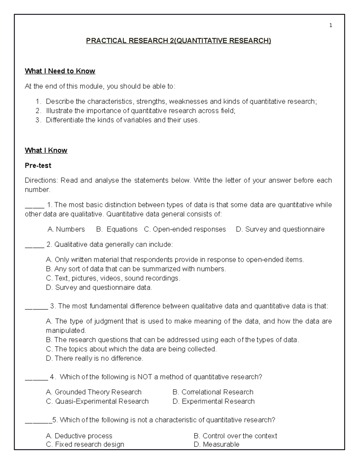 Module-PR2-1 - HHCMSJ;SLF;LDS - PRACTICAL RESEARCH 2(QUANTITATIVE ...