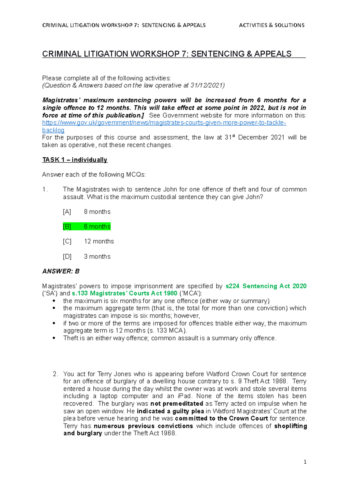Criminal Litigation WKS 7 Solution - CRIMINAL LITIGATION WORKSHOP 7 ...
