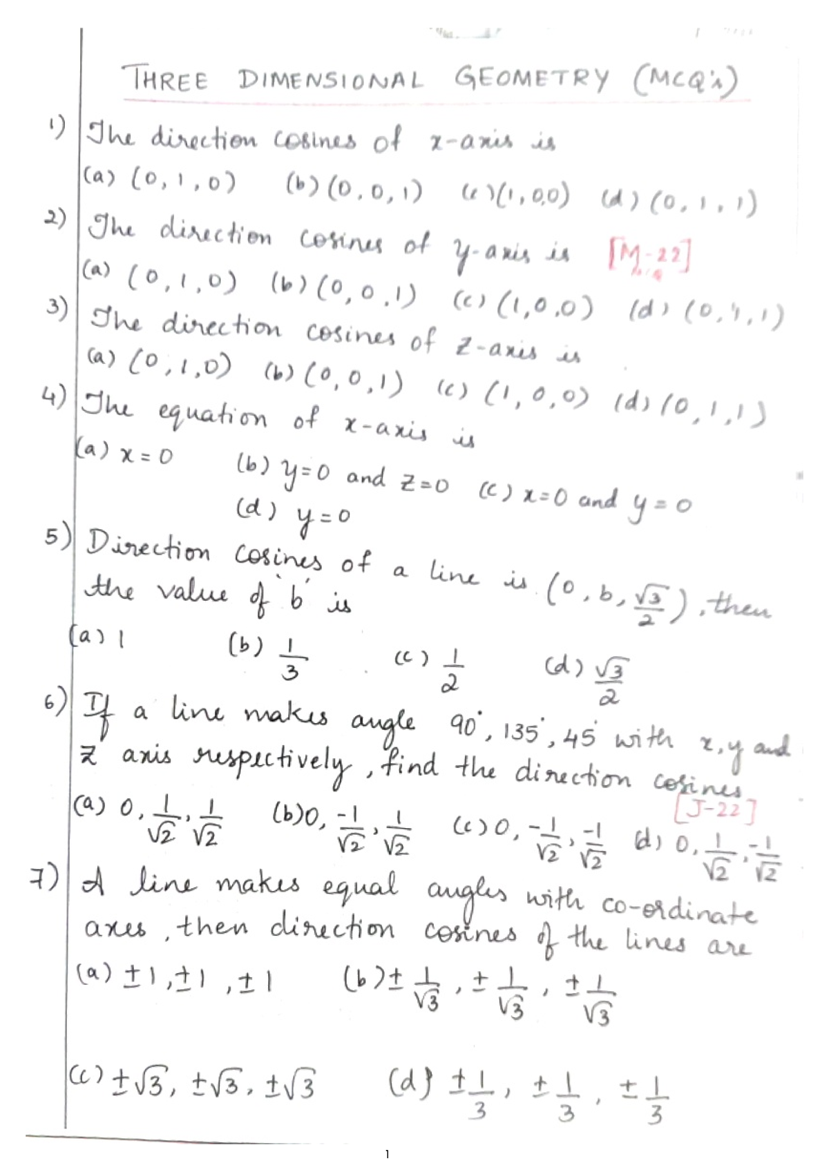 3D geometry MCQs 2nd PUC important questions - Mathematical For ...