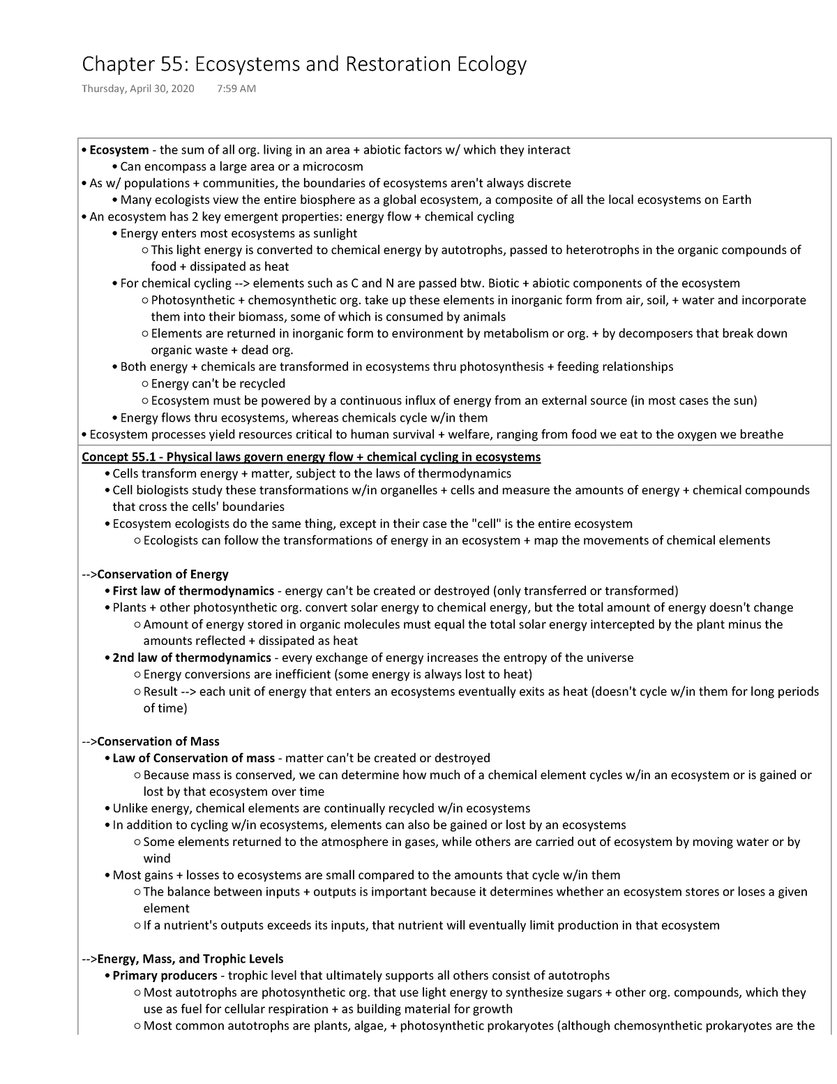 Bio 1152 - Chapter 55: Ecosystems And Restoration Ecology - Ecosystem ...