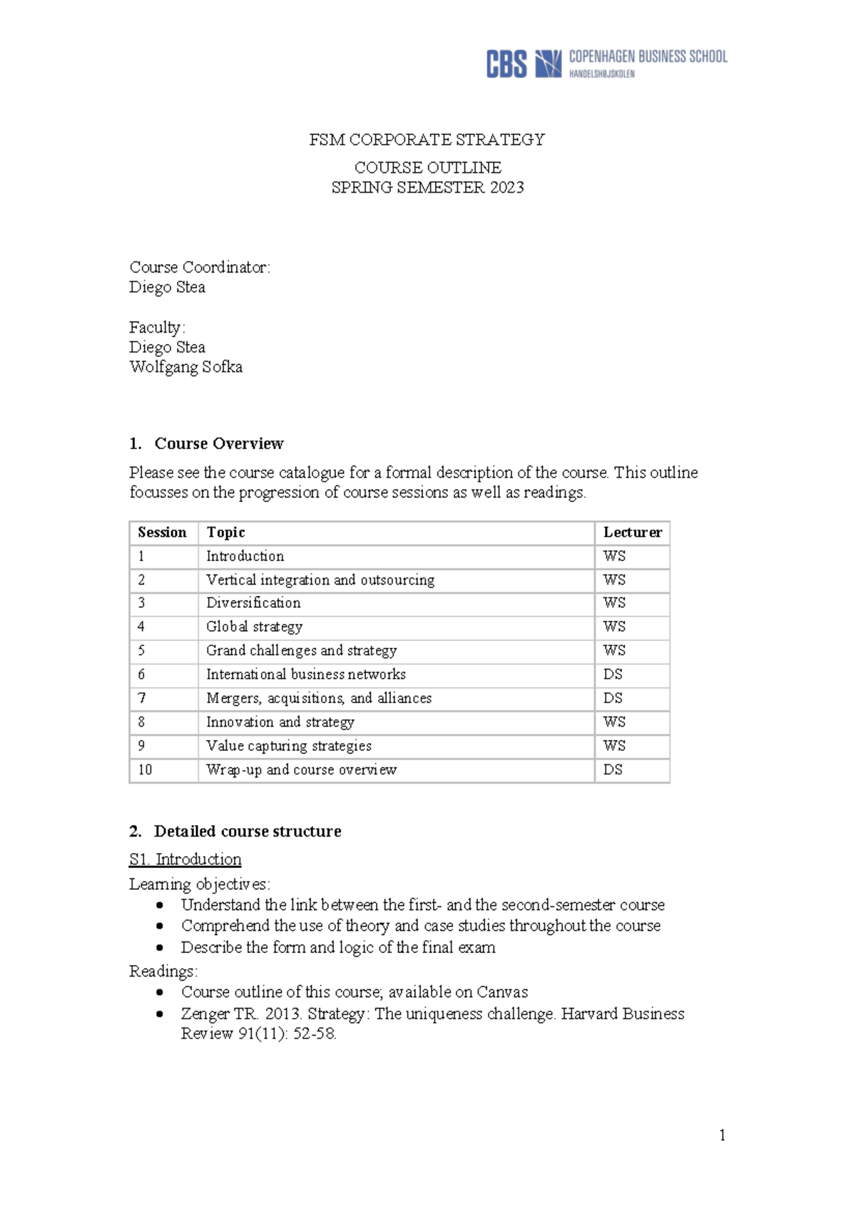 Course Outline FSM Spring 2023 - FSM CORPORATE STRATEGY COURSE OUTLINE ...