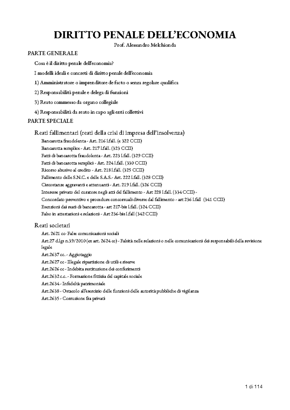 Appunti - Diritto Penale Dell'economia (Alessandro Melchionda, Unitn ...