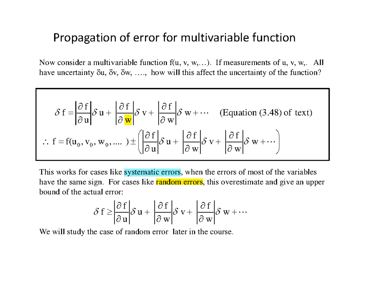 Multiple Variable Function Error Propagation - Propagation Of Error For ...