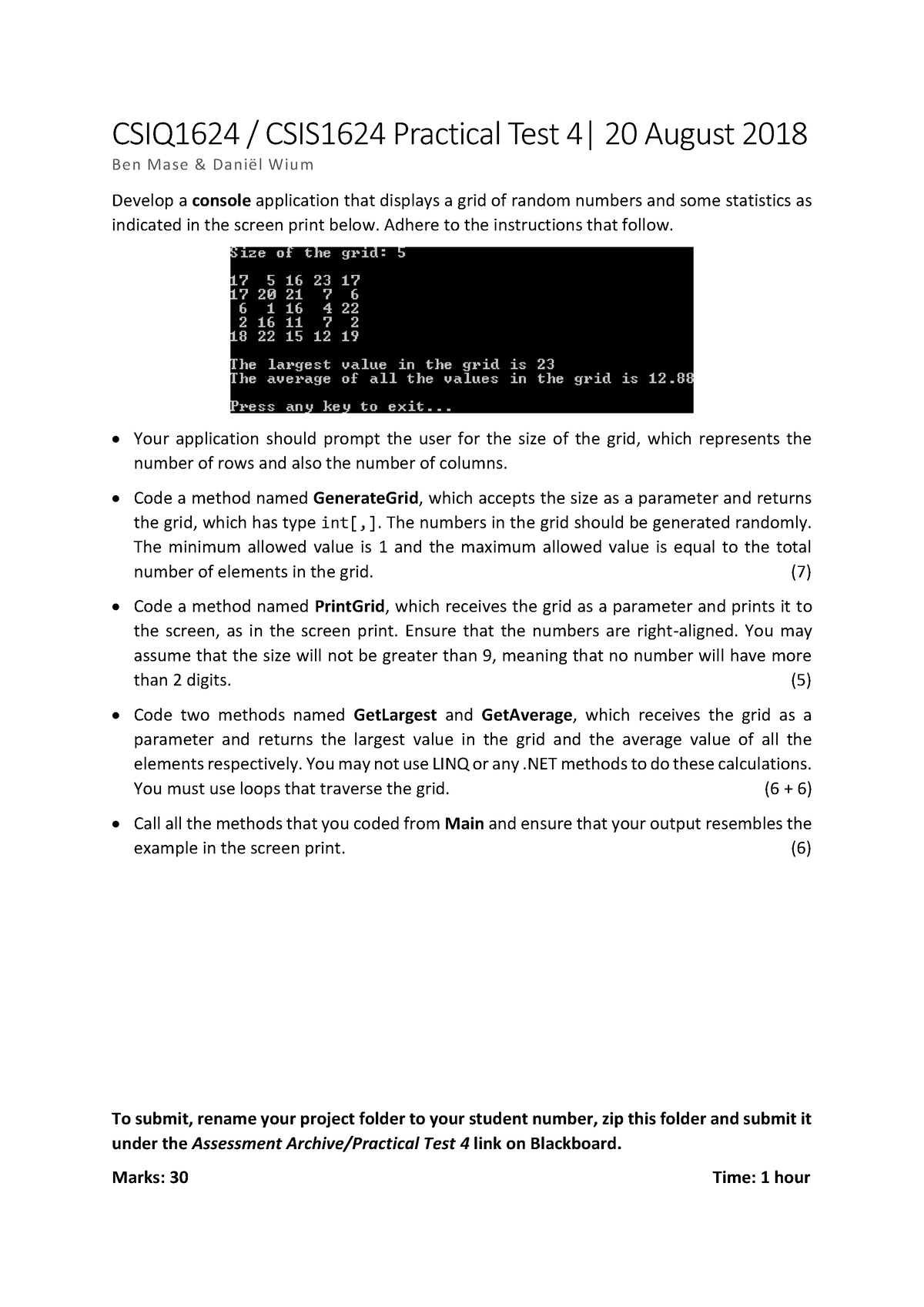 Prac4Test - Programming - CSIQ1624 / CSIS1624 Practical Test 4| 20 ...