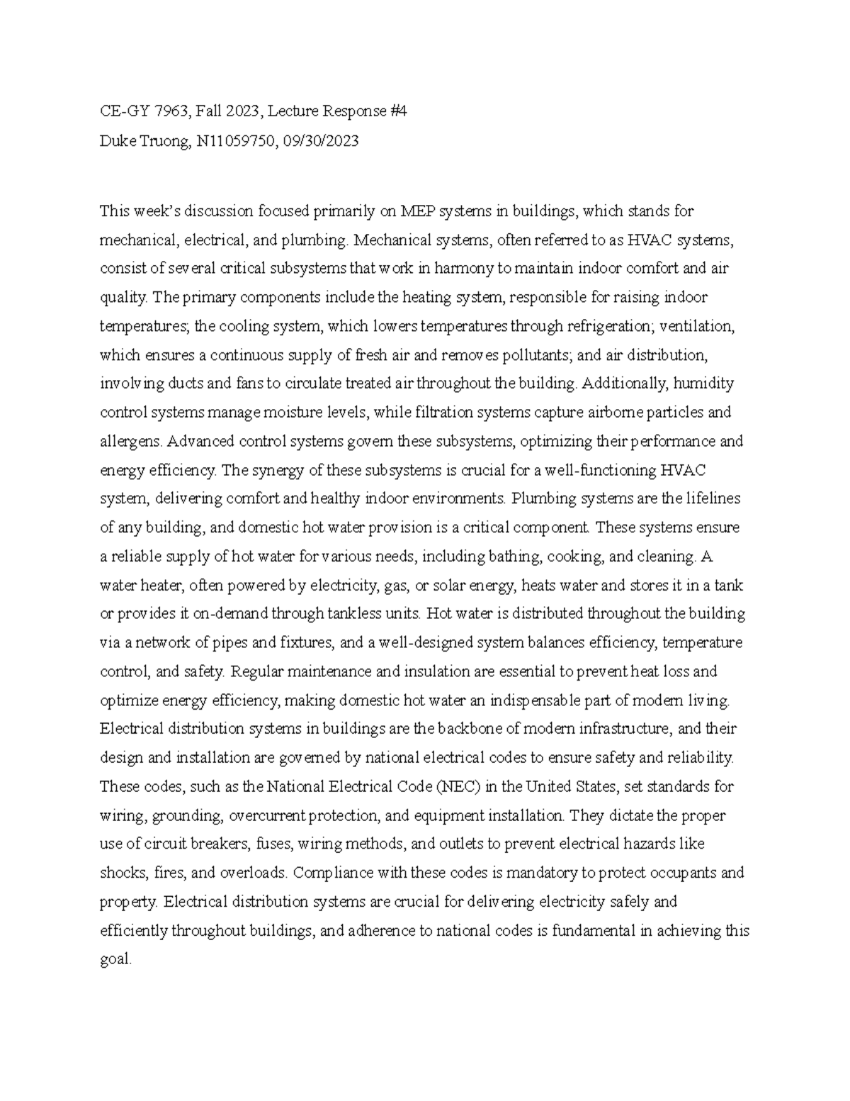 4092HW4N11059750 - Lecture response - CE-GY 7963, Fall 2023, Lecture ...