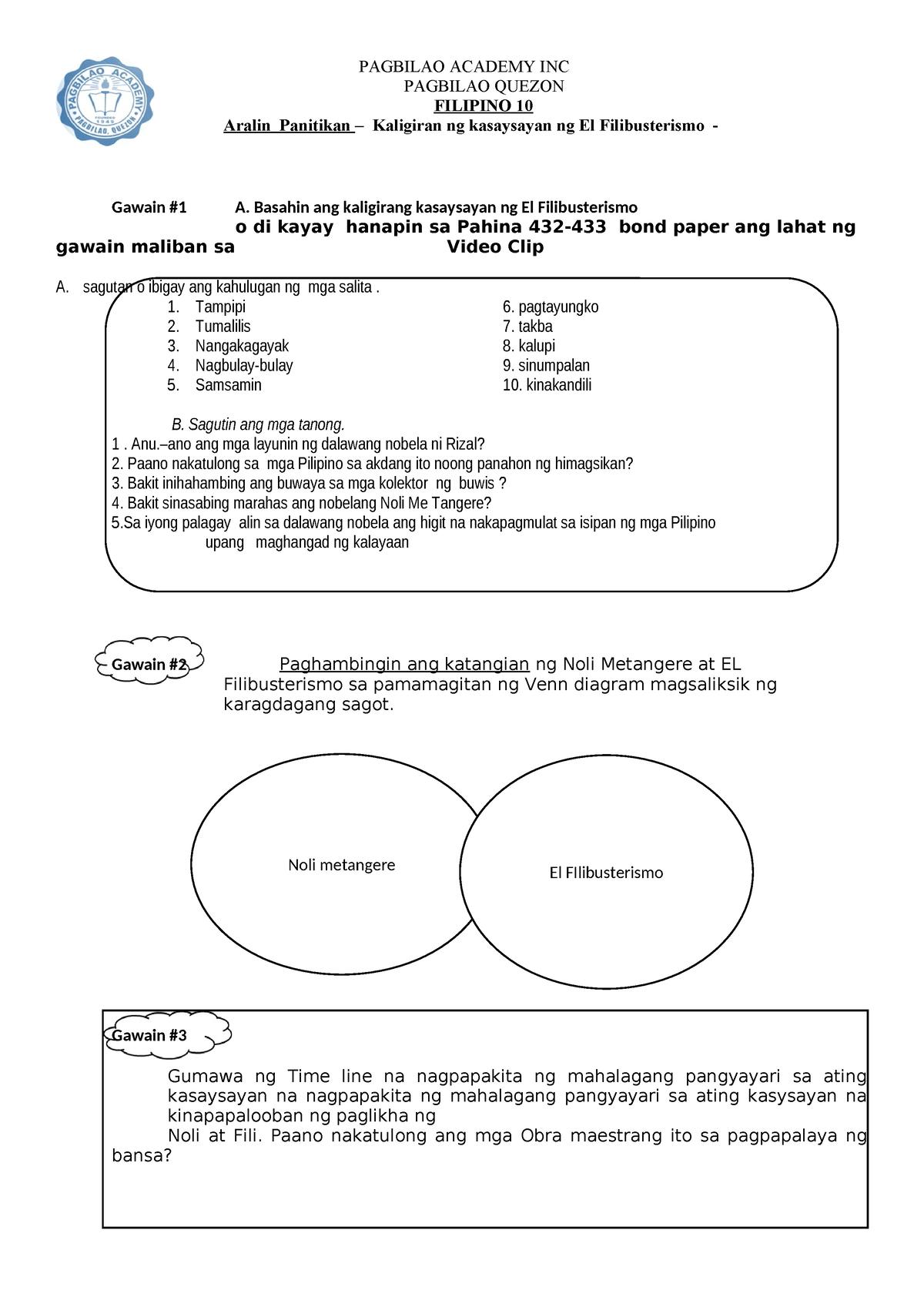 4th Quarter Fil 10 1 2 Weeks Module - Noli Metangere El FIlibusterismo ...