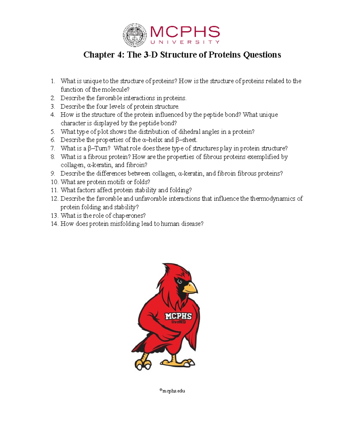 Chapter 4 The 3D Structure of Proteins Questions Chapter 4 The 3D