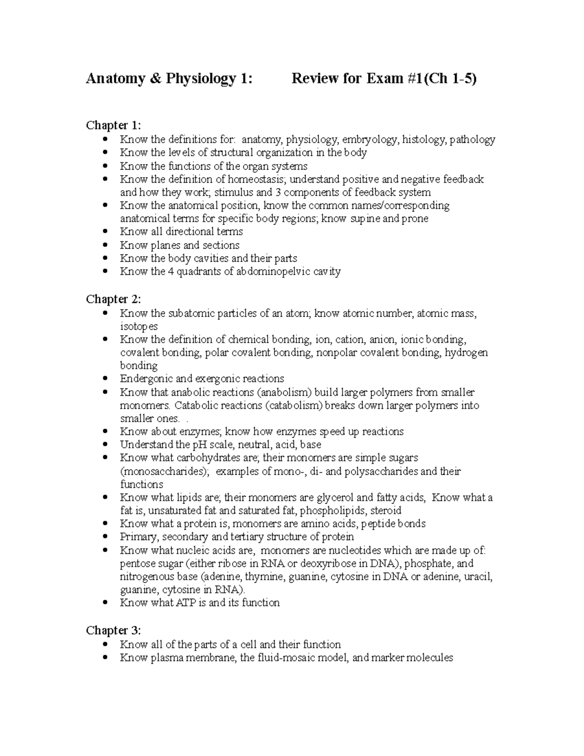 Reviewfor A-PExam 1 - Review for exam 1 - Anatomy & Physiology 1:Review ...