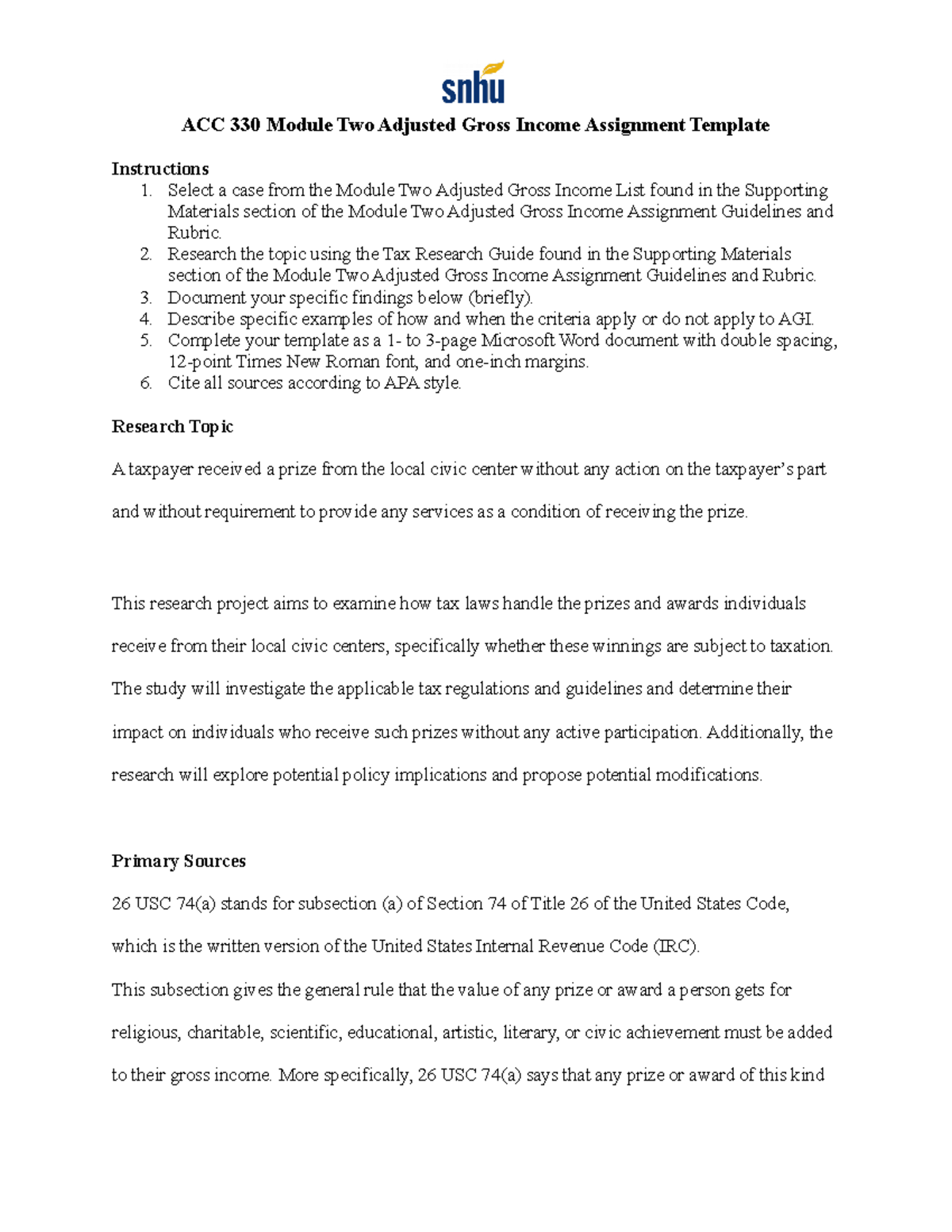 ACC 330 Module Two Adjusted Gross Income Assignment Complete - Select a ...