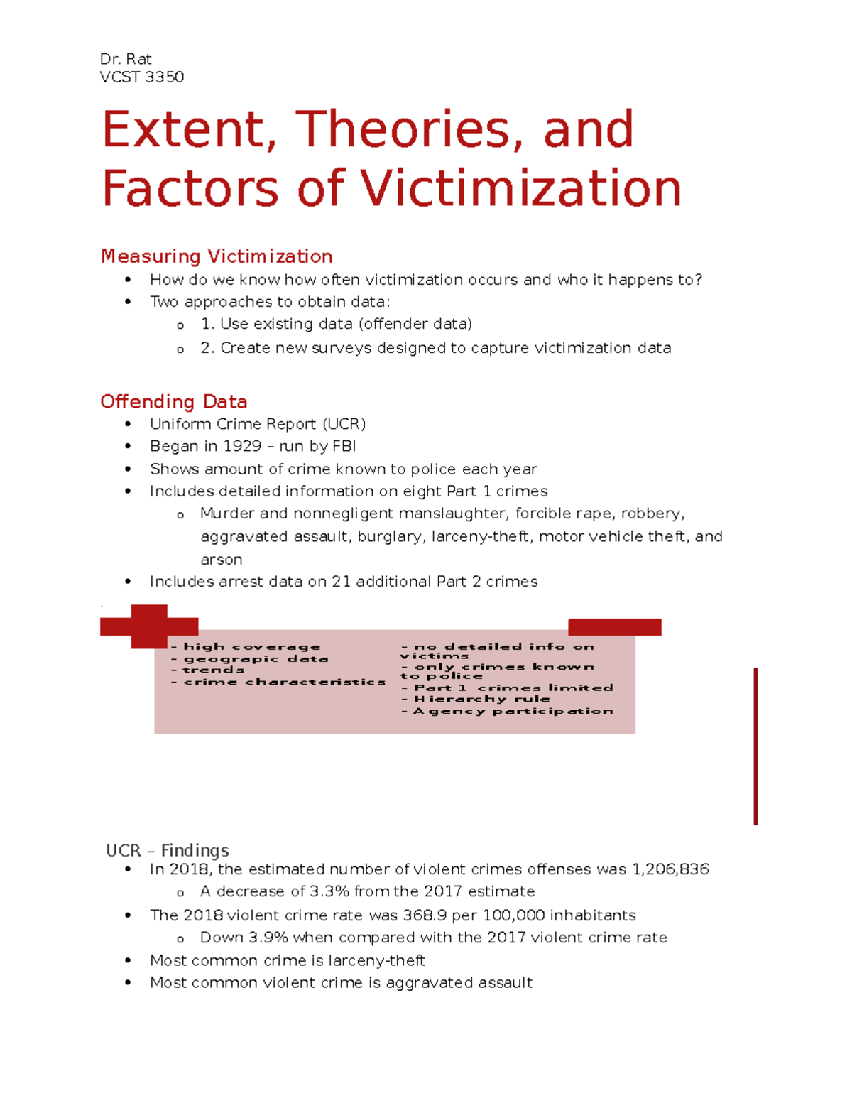 Chapter 2 - Extent, Theories, And Factors Of Victimization - Dr. Rat ...