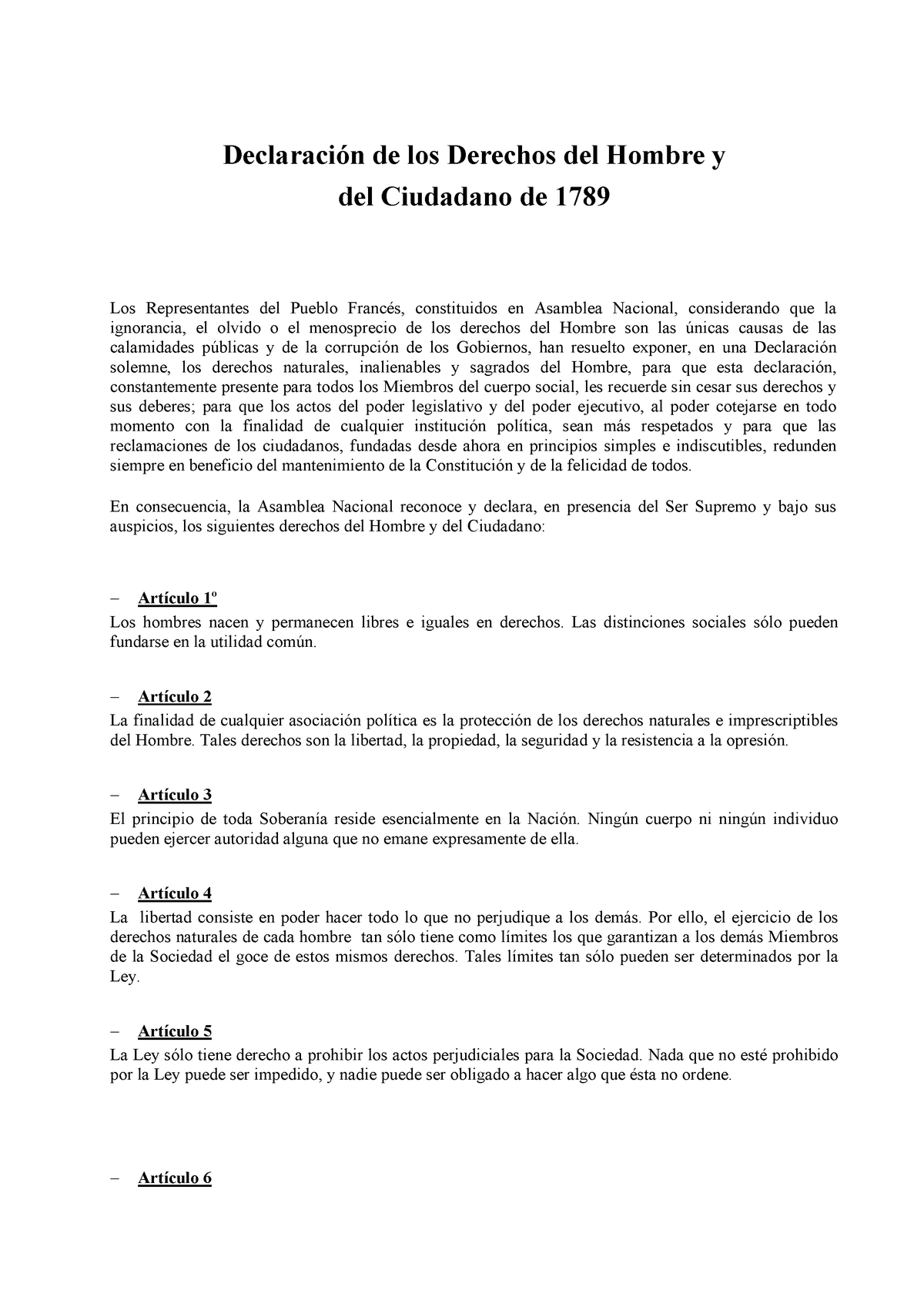 Declaraci N De Derechos Del Hombre Y Del Ciudadano 1789 - Declaración ...