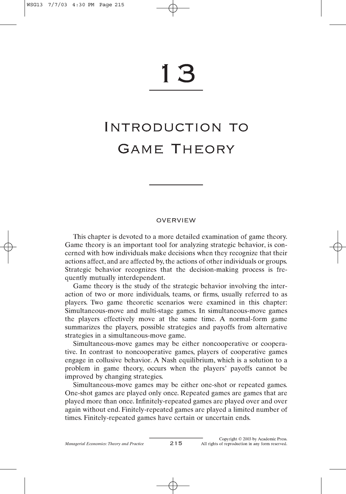 Sample/practice Exam - 13 Introduction To Game Theory 215 OVERVIEW This ...