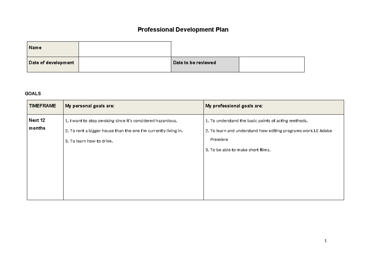 Example-PDP - Example-PDP - Professional Development Plan Name Date of ...