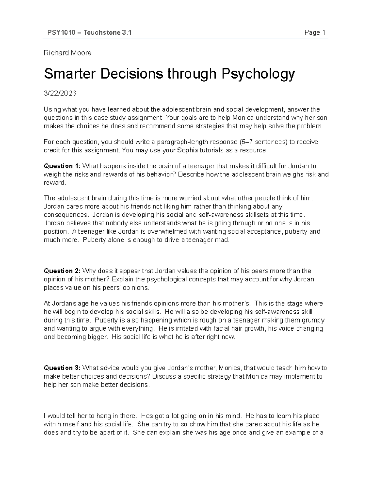 Touchstone 3 - touchtone 3 sophia - Richard Moore Smarter Decisions ...