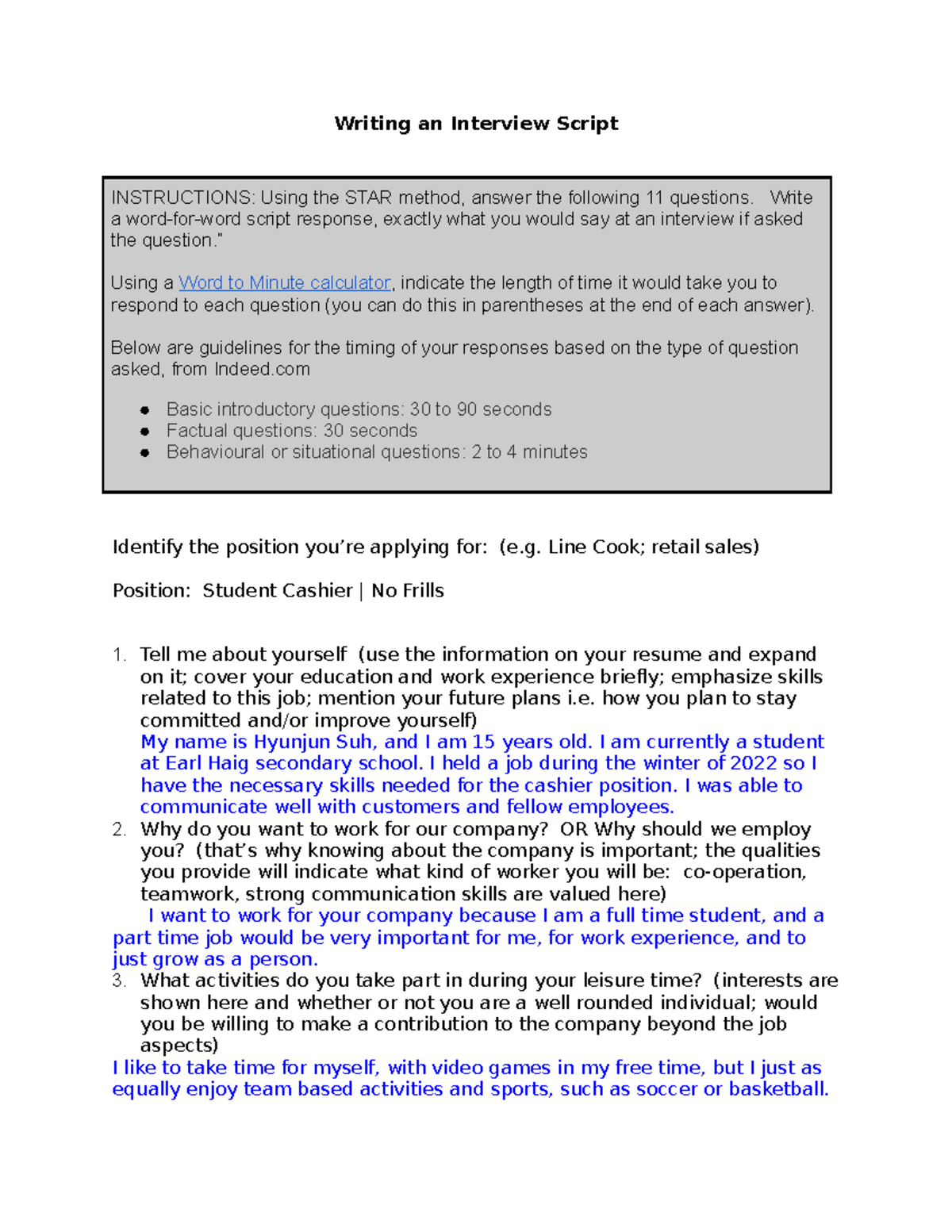 Writing the Interview Script - Writing an Interview Script INSTRUCTIONS ...