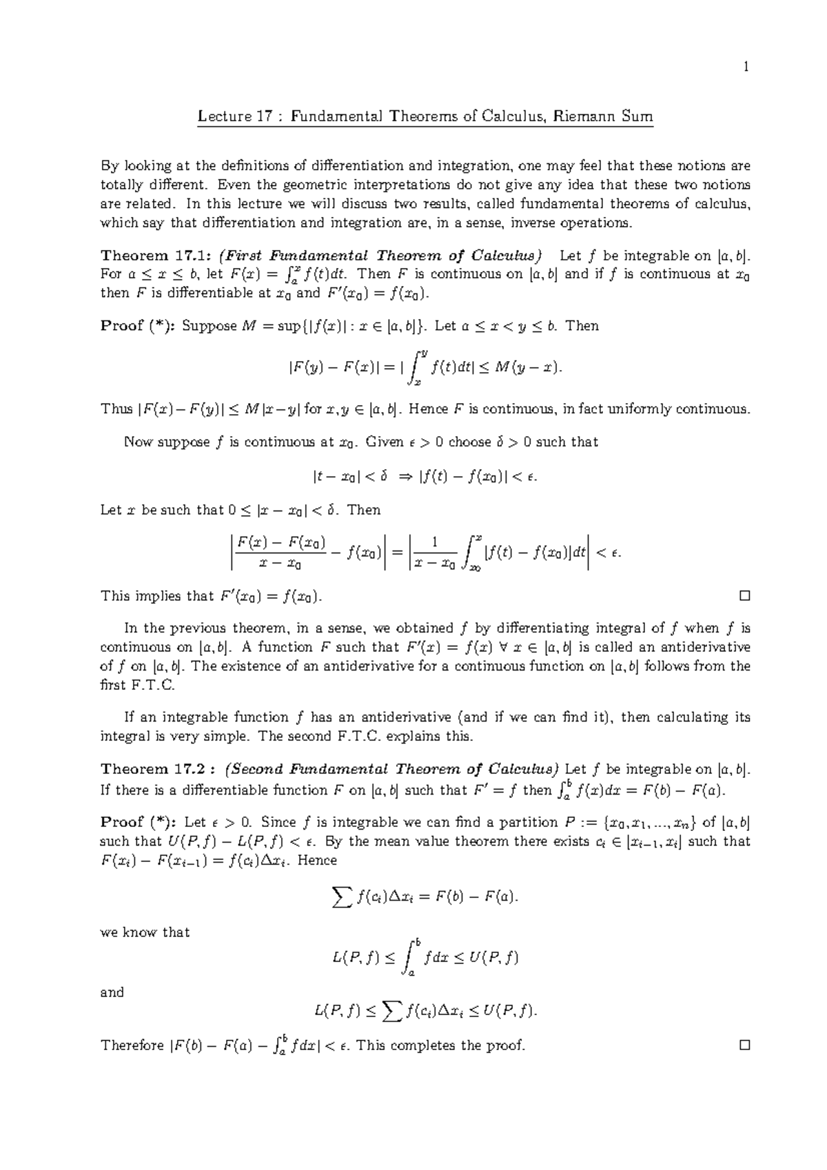 Fundamental Theorems of Calculus, Riemann Sum - Even the geometric ...