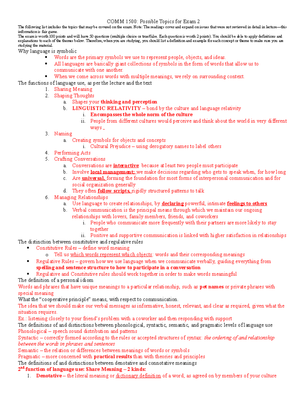 COMM 1500 Exam 2 Study Guide Answers - COMM 1500: Possible Topics for ...