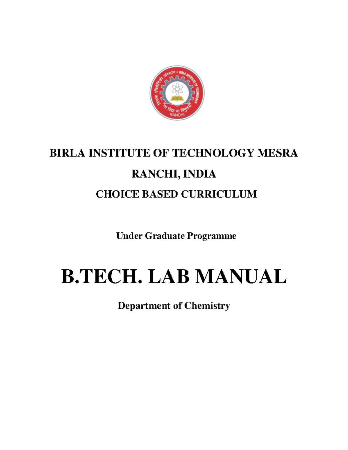 Lab Manual for Physics Lab BIRLA INSTITUTE OF TECHNOLOGY MESRA RANCHI