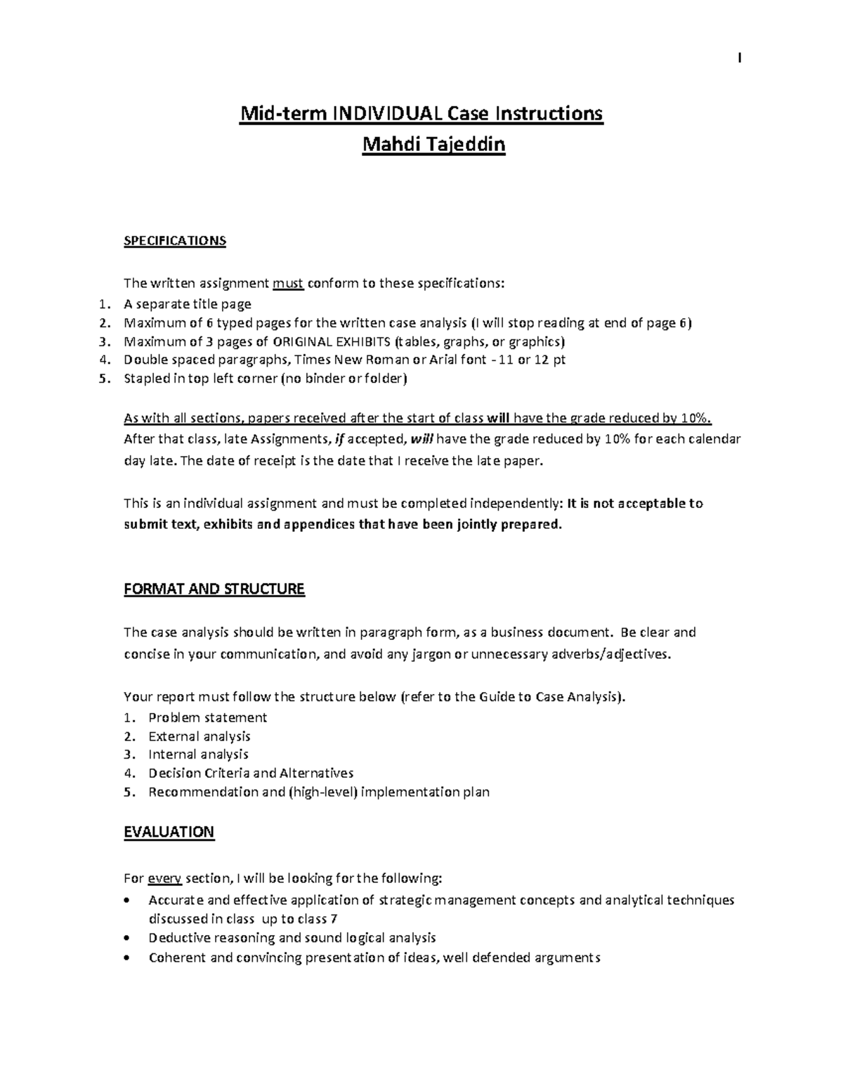 General Case Analysis Guide midterm case Midterm INDIVIDUAL Case