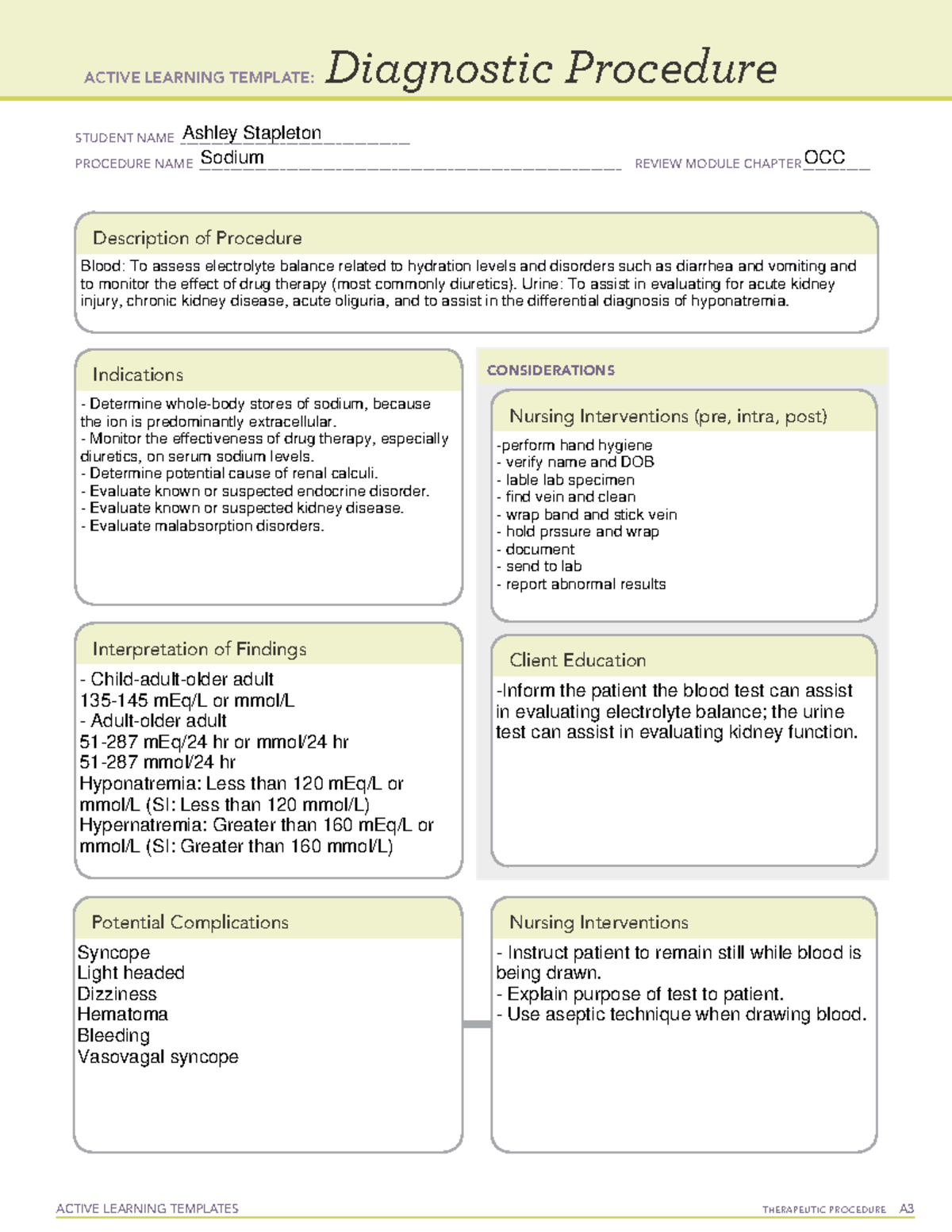 Sodium occ - lab - ACTIVE LEARNING TEMPLATES TherapeuTic procedure A ...