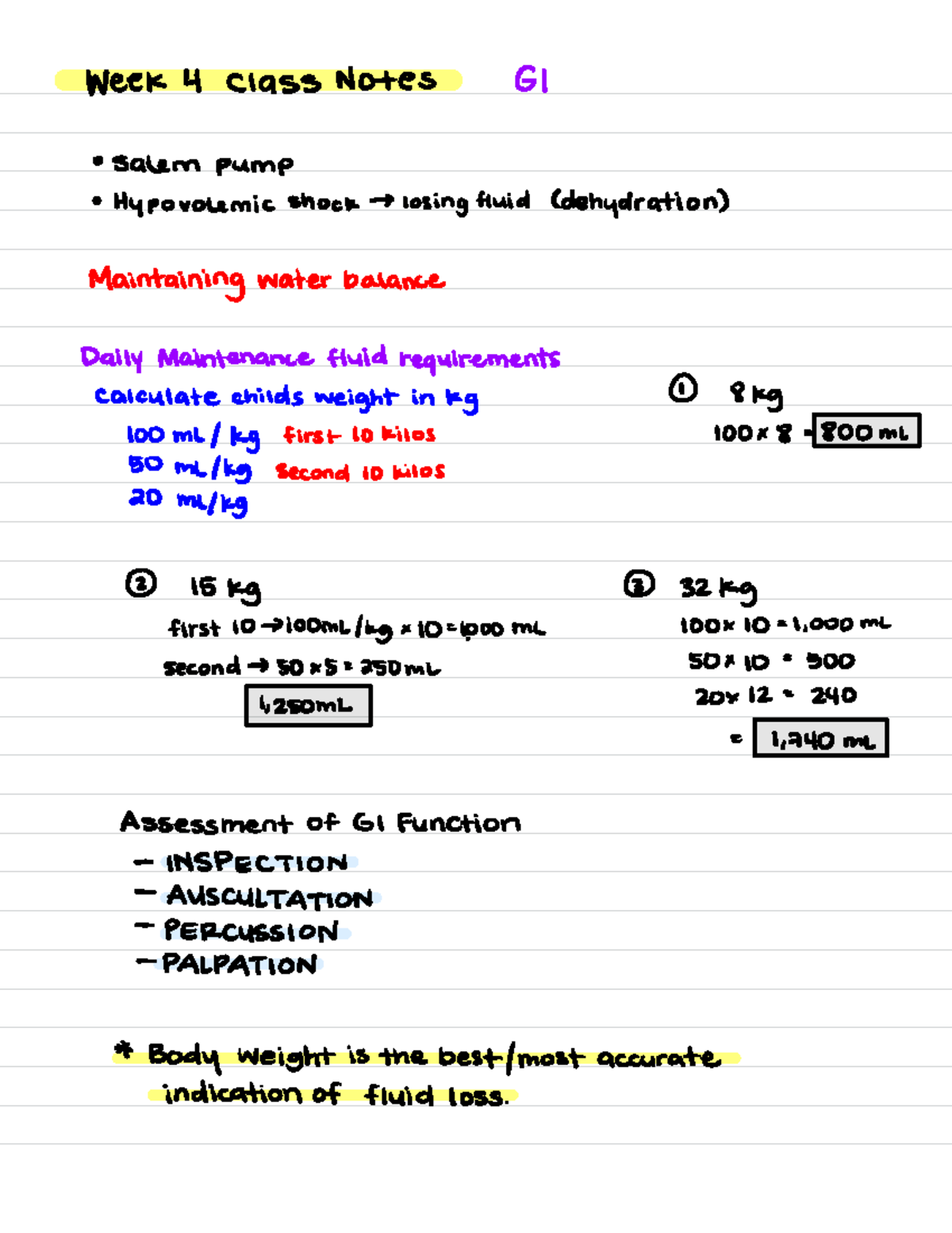 Week 4 Class Notes - N/A - Week 4 Class Notes GI ° Salem pump ç Hypo ...