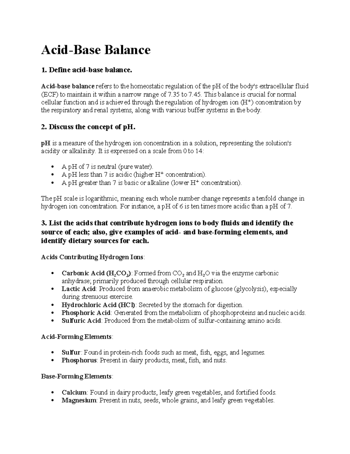 Acid-base balance notes - Acid-Base Balance 1. Define acid-base balance ...