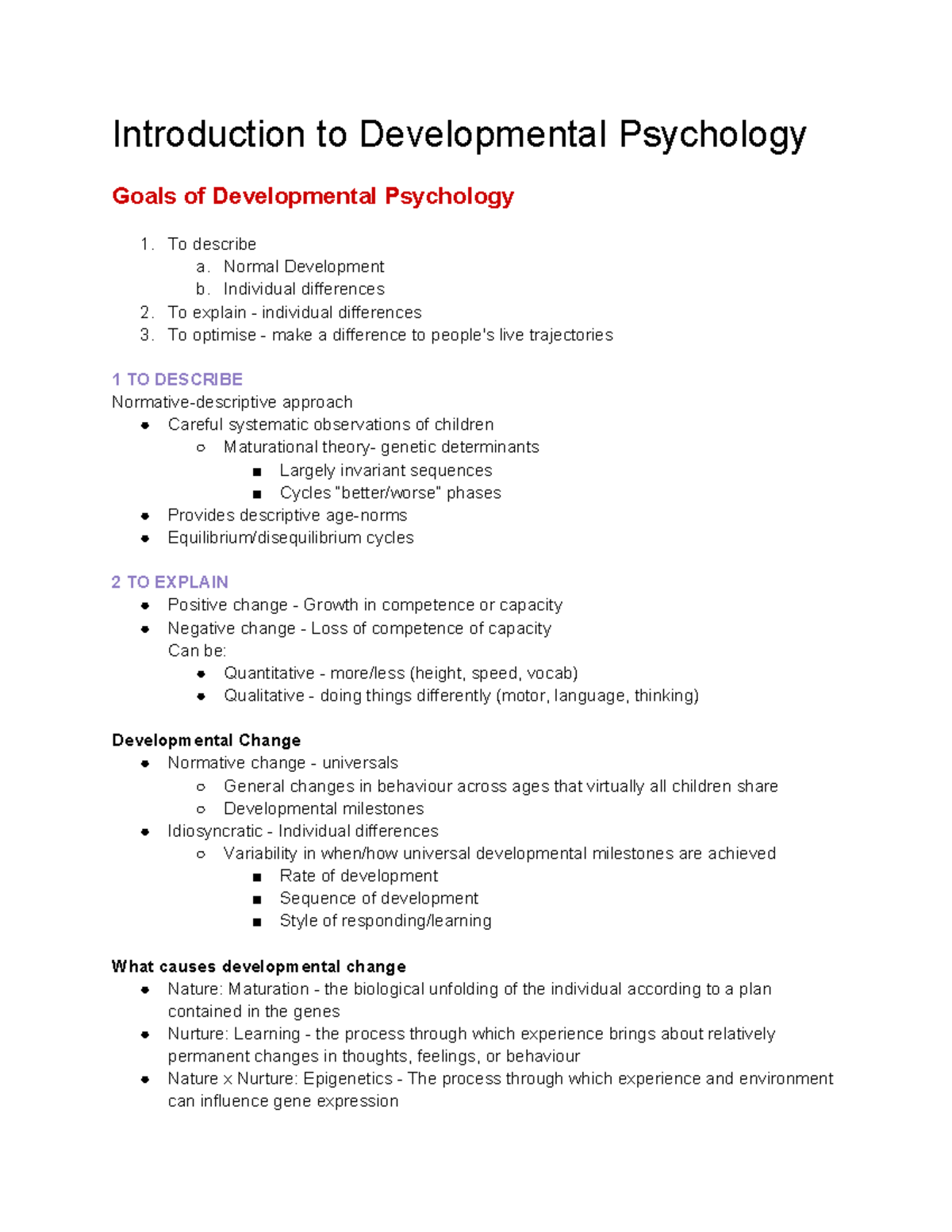 PSYU2235 Lecture notes - Introduction to Developmental Psychology Goals ...