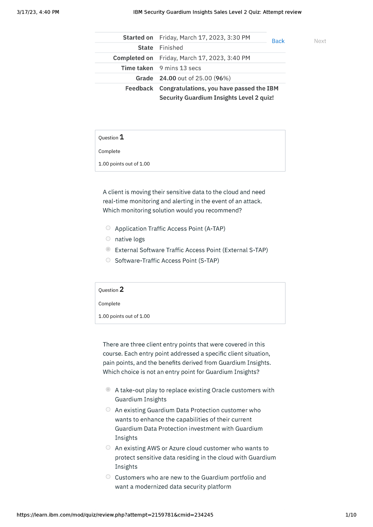 IBM Security Guardium Insights Sales Level 2 Quiz - Started On Friday ...