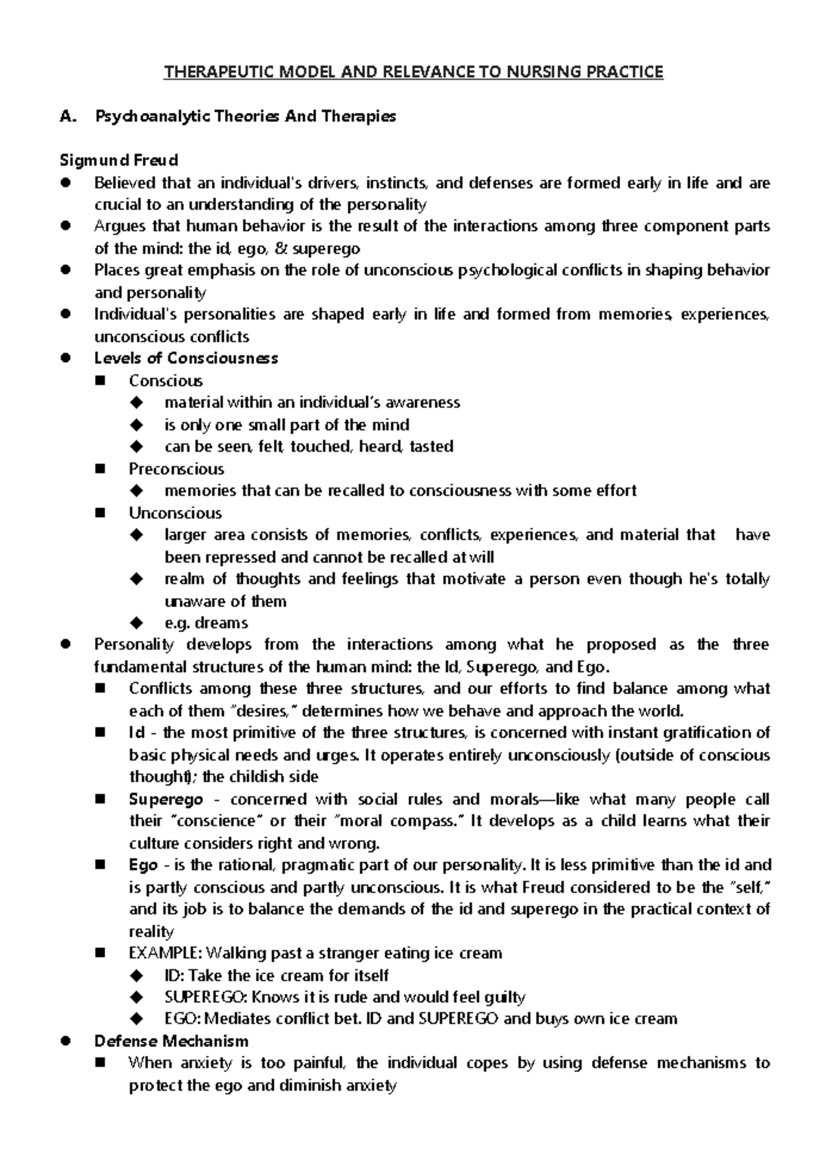 2) Therapeutic Models - Psychiatric Nursing - THERAPEUTIC MODEL AND ...