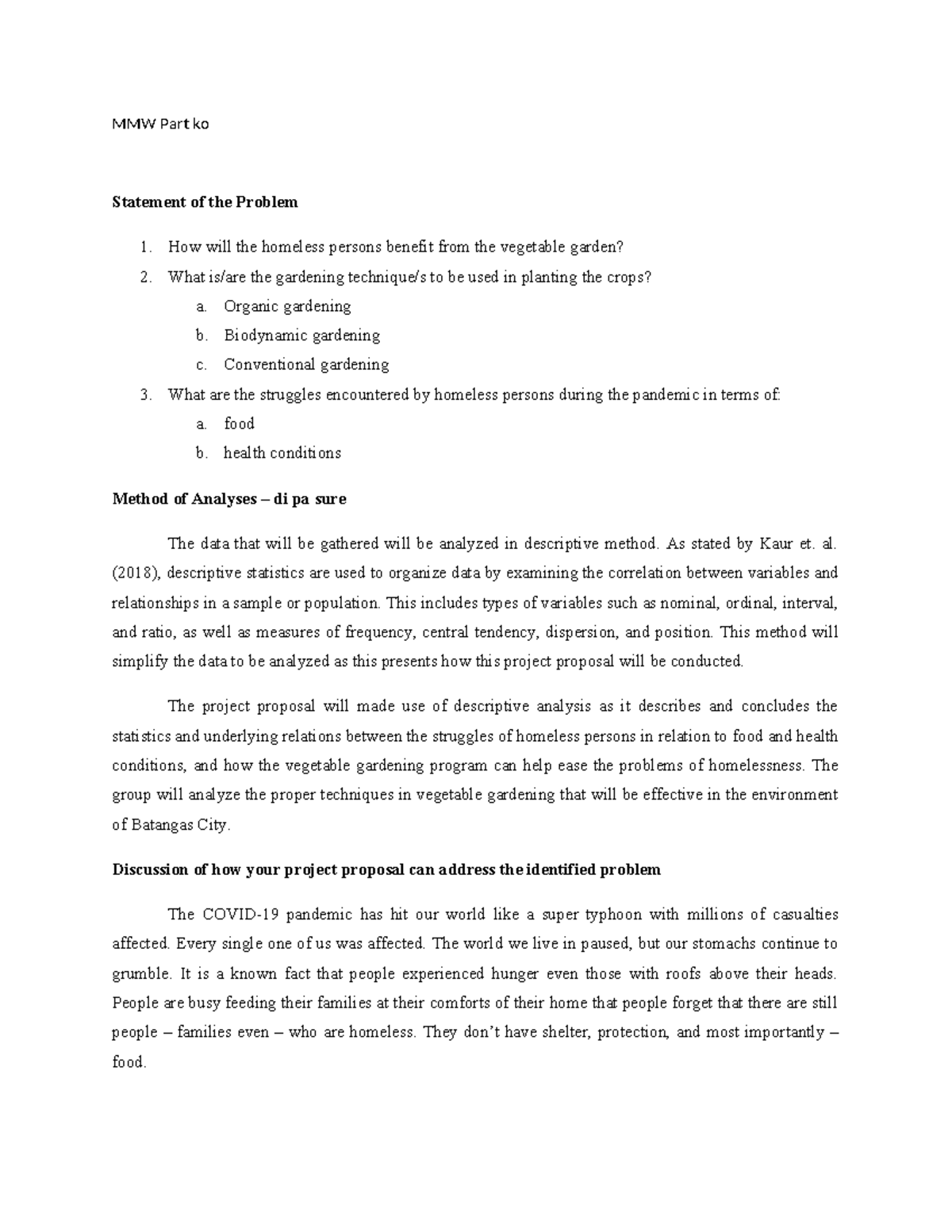 MMW Part ko - mathematics - MMW Part ko Statement of the Problem 1. How ...