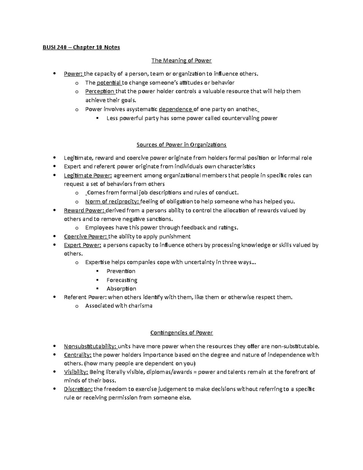 BUSI 240 Chpater 10 Notes - BUSI 240 – Chapter 10 Notes The Meaning of ...